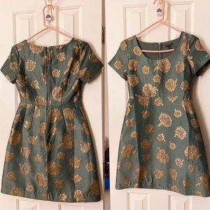 Ann Taylor Teal and gold jacquard dress